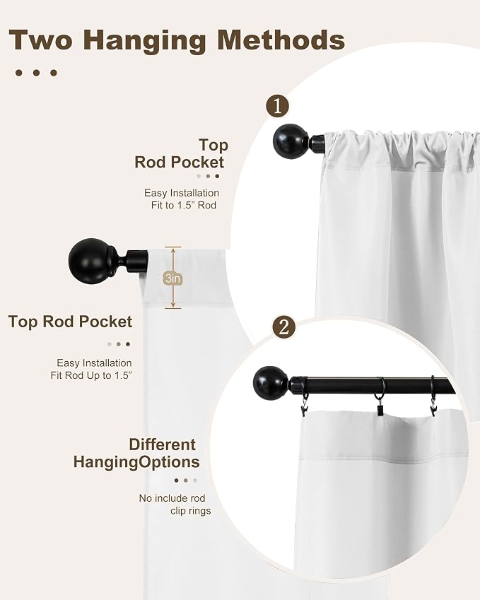 Outdoor Curtains for Patio Waterproof Rod Pocket 6 Pcs 54x95 Inch White | - Image 3