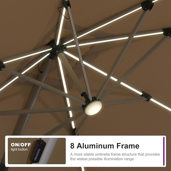 PURPLE LEAF Cantilever Umbrella 10' X 10' Solar LED Light Patio Deck, Support - Image 2