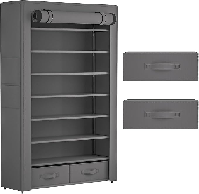 OYREL Shoe Rack Storage Cabinet 32 Pairs Organizer Shelf Tall for Shoes Large Free Standing Racks Vertical Shoe Holder Stand with Cover Two Boxes Closet