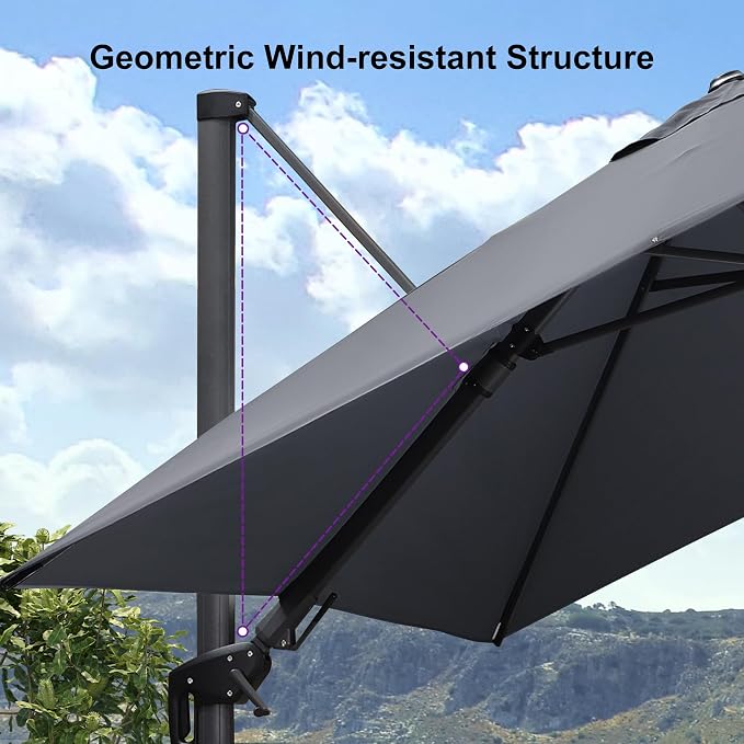 PURPLE LEAF Patio Umbrella W/Base Left-right Tilt 8.2' X 11.5' Light Grey | 5 - Image 9