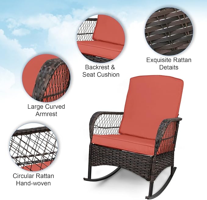 3 pcs Rocking Bistro Set Conversation Chairs PE Wicker Outdoor Rocking Chairs & - Image 4