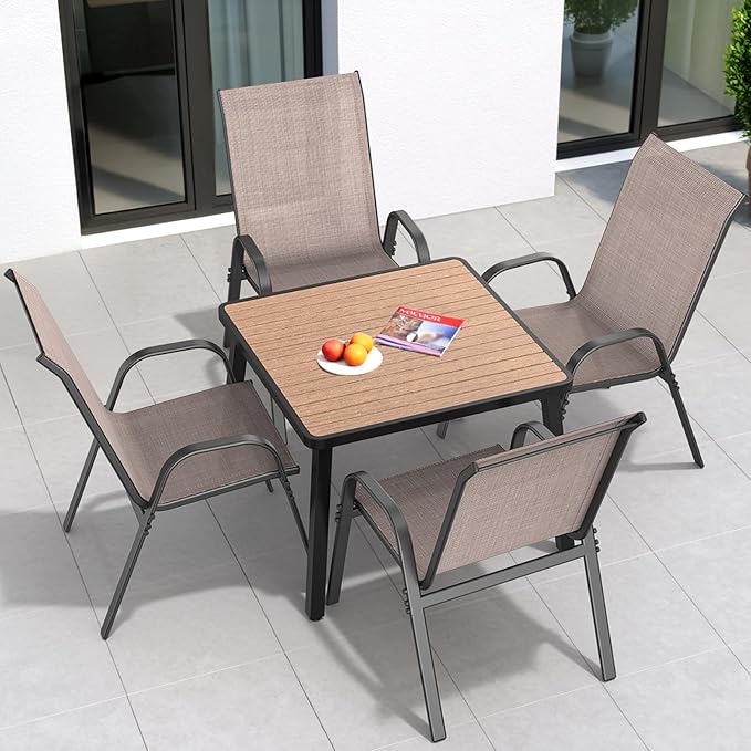 Patio Chairs Set of 4, All Weather Outdoor Dining Chairs | Stackable Dining - Image 2