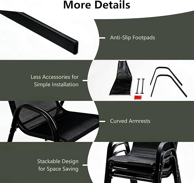 Giantex Patio Chairs Set of 4, Stackable Outdoor Dining Chairs - Image 8