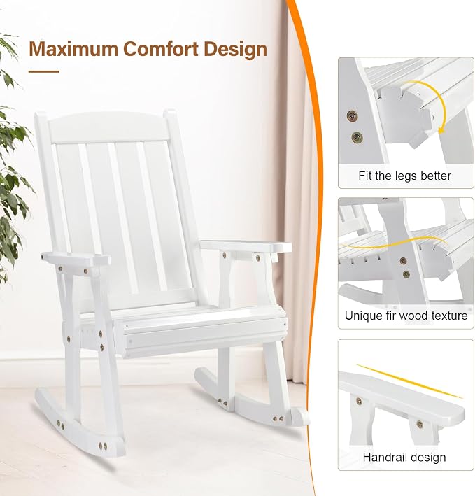 VINGLI Outdoor Rocking Chair, Heavy Duty 600 LBS Wooden Rocker, Weatherproof - Image 6