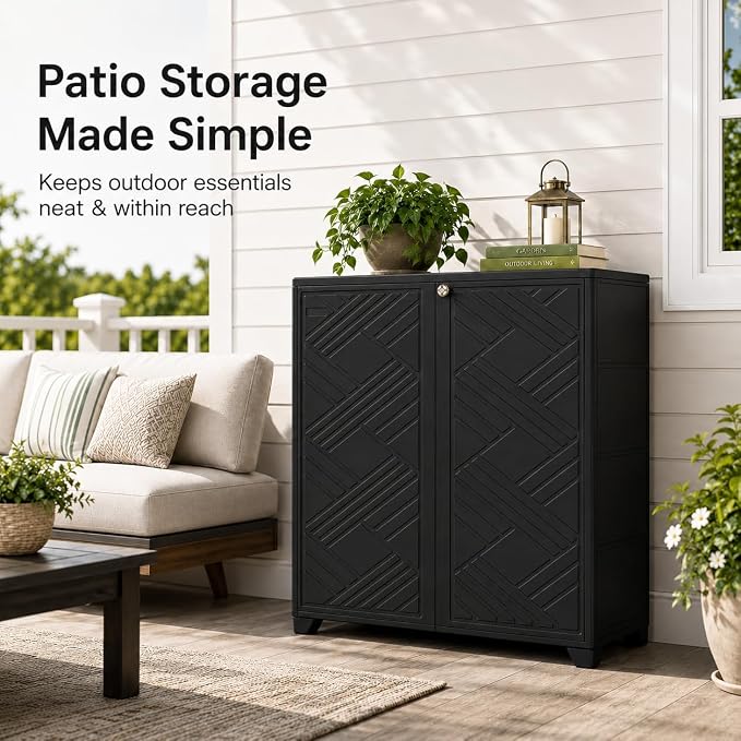 ADDOK Outdoor Storage Cabinet, 60 Gallon Waterproof Resin Patio Storage Cabinet - Image 8