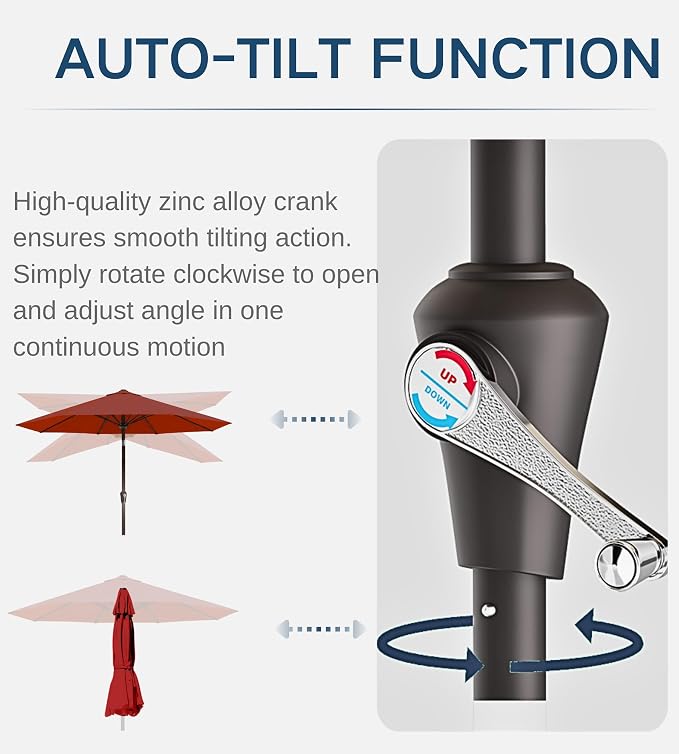 9FT Auto-Tilt Patio Umbrella|Outdoor Market Table Umbrella - Image 2