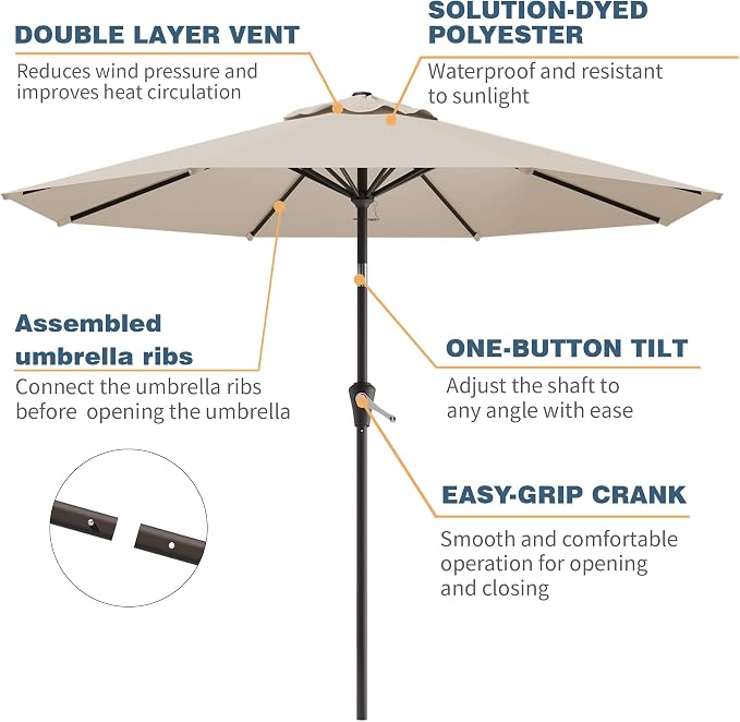 10FT Patio Umbrella, Outdoor Umbrella - Image 2