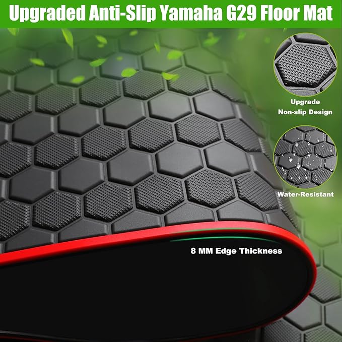 Golf Cart Floor Mat for Yamaha G29 Drive, Upgraded Non-Slip Full Coverage Liner Mats Replacement Thick Rubber, Hexagonal Pattern