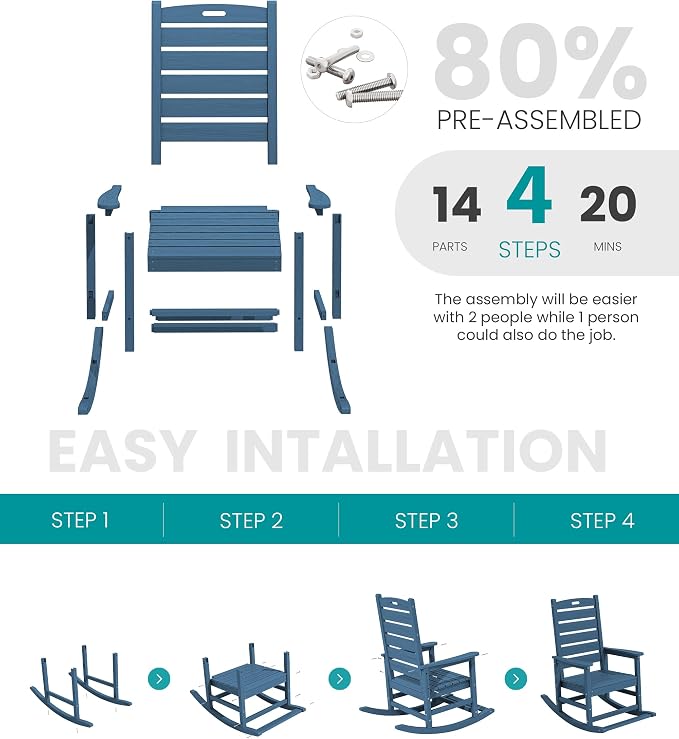 SERWALL Outdoor Rocking Chair Set of 6, Oversized HDPE Rocker, All Weather - Image 8