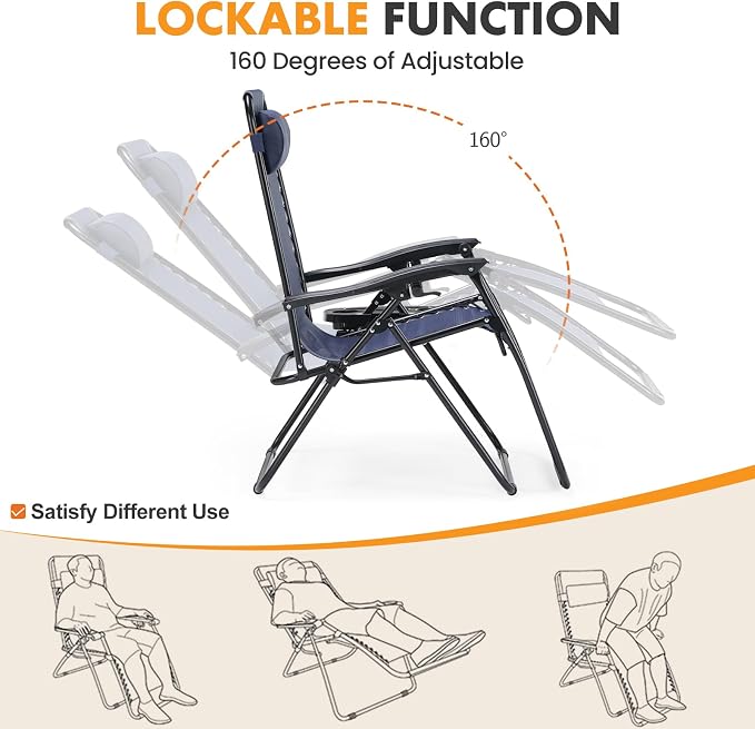 NEWBULIG Zero Gravity Chairs Set of 2, Lounge Chair Folding Portable Adjustable - Image 6