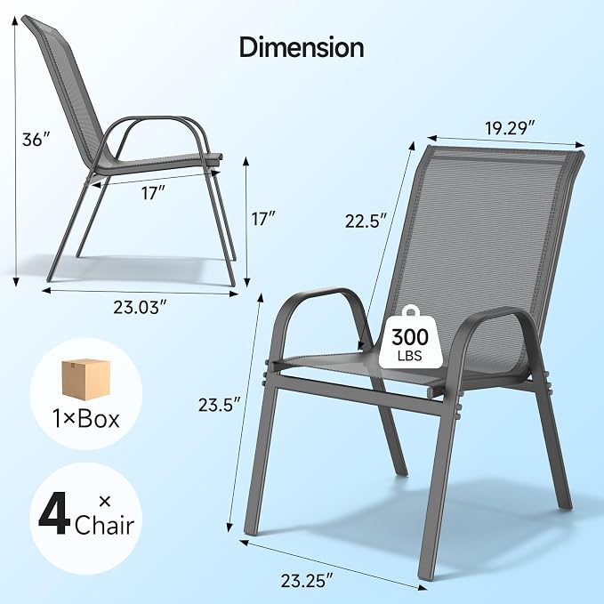 Patio Chairs Set of 4, Stackable Outdoor Dining Chairs | All Weather Dining Set - Image 2