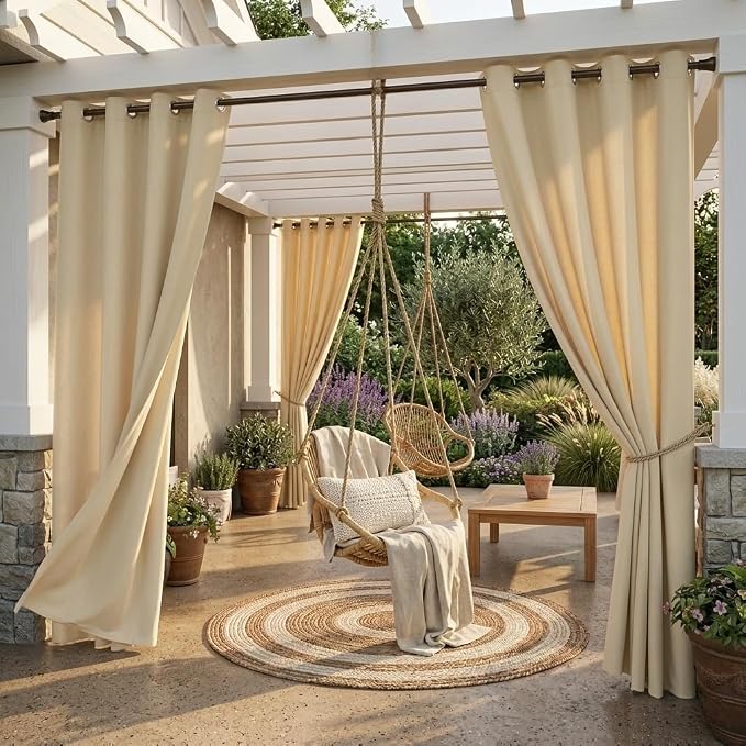 Outdoor Curtains W52 x L95 Inch Cream Beige, 1 Panel | Waterproof Light by StangH