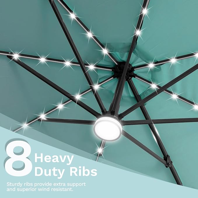 Devoko 10ft Solar LED Patio Umbrella, Round Cantilever Outdoor Umbrella - Image 9