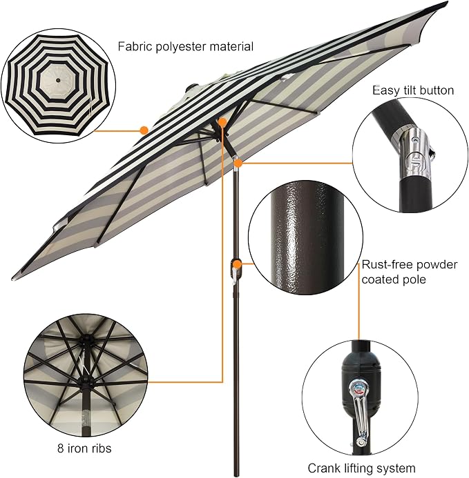9' Outdoor Patio Umbrella, Outdoor Table Umbrella, Yard Umbrella, Market - Image 2