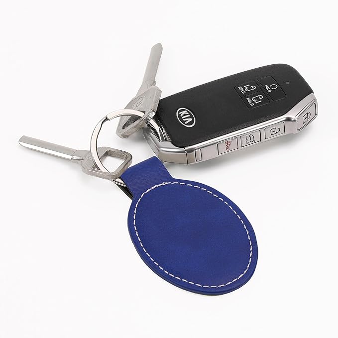 LaserGram Oval Keychain, Palm Trees, Personalized Engraving Included (Dark Blue)