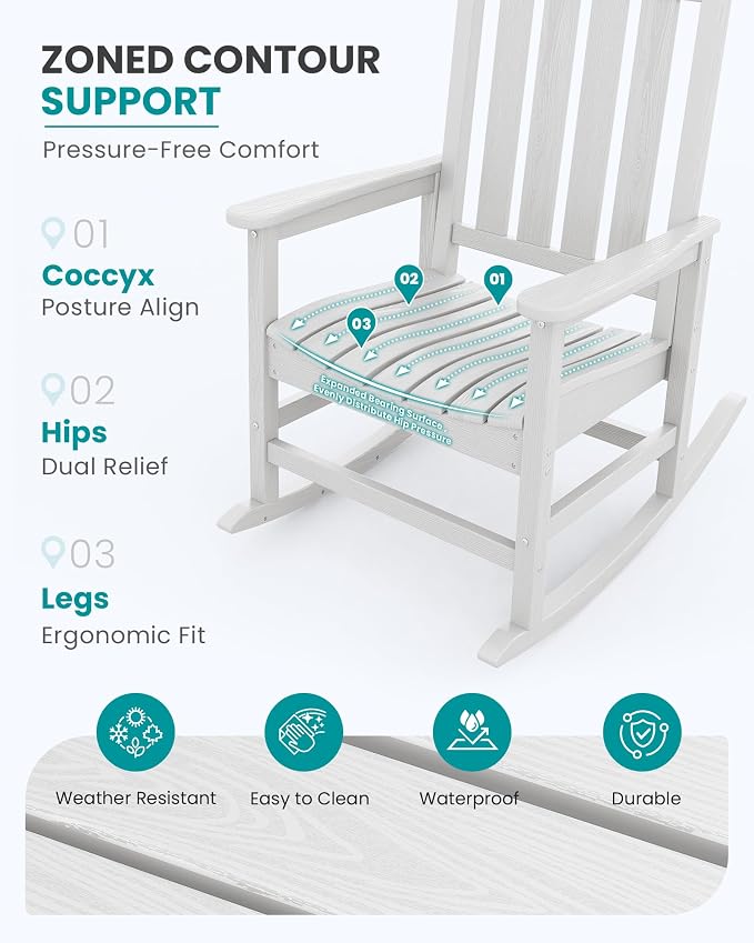 SERWALL Outdoor Rocking Chair, Oversized Rocking Chair - Image 3