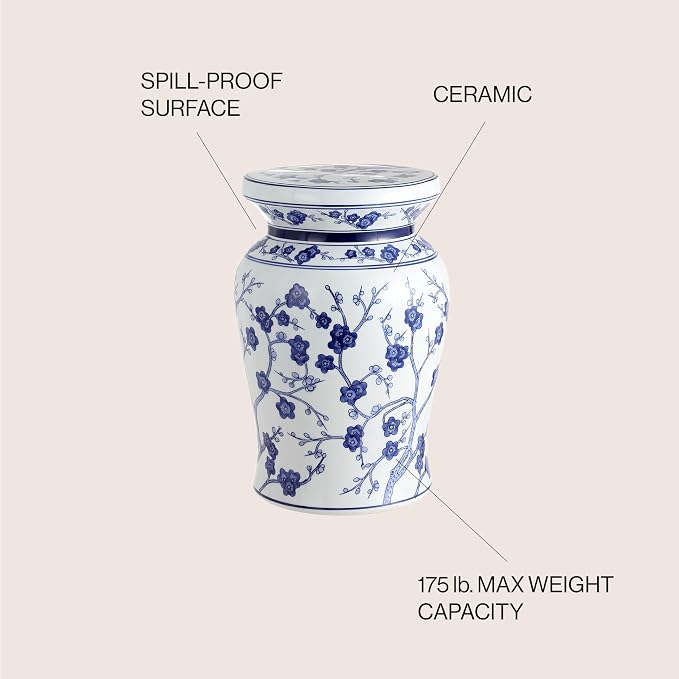 JONATHAN Y Cherry Blossom 18" Ceramic Garden Stool Side Table, Plant Stand - Image 5