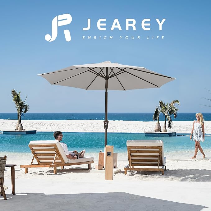 JEAREY 9FT Outdoor Patio Umbrella, Market Umbrella, Fog Gray | Outdoor Table - Image 6