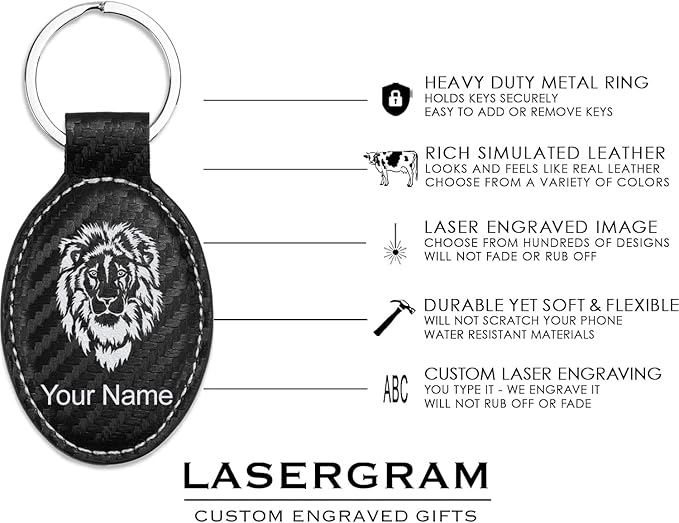 LaserGram Oval Keychain, Off Road Racer, Personalized Engraving Included (Carbon Fiber Black with Silver)