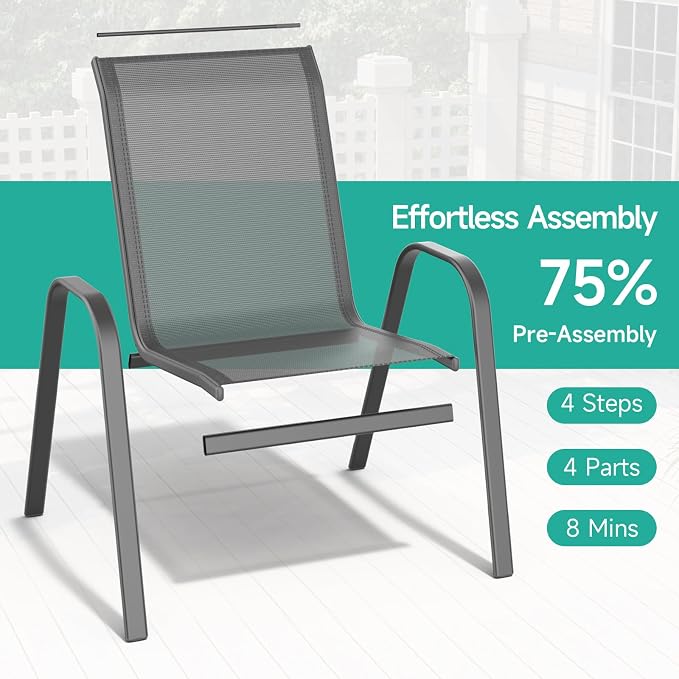 Patio Chairs Set of 2, All Weather Outdoor Dining Chairs | Stackable Dining - Image 4