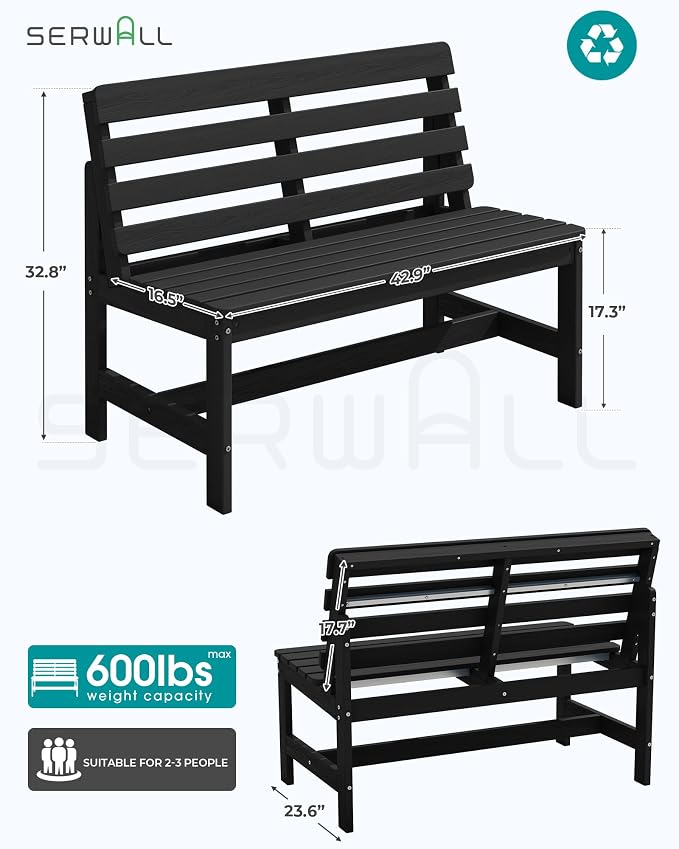 SERWALL Armless Outdoor Bench, All Weather HDPE Porch Bench, 1 Pack, Suitable - Image 3