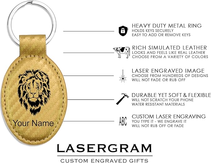 LaserGram Oval Keychain, Palm Trees, Personalized Engraving Included (Carbon Fiber Gold)