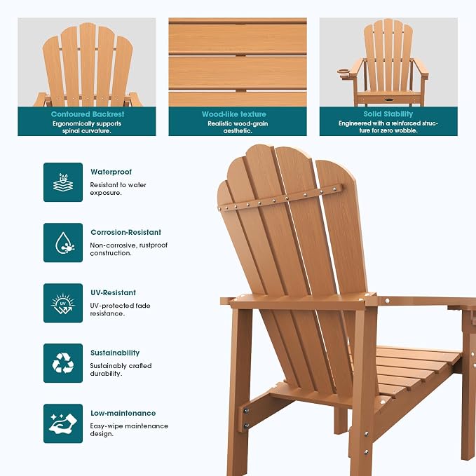 THOEOE Stackable Adirondack Chair Set of 2, HDPE All-Weather Fire Pit Chair | - Image 6