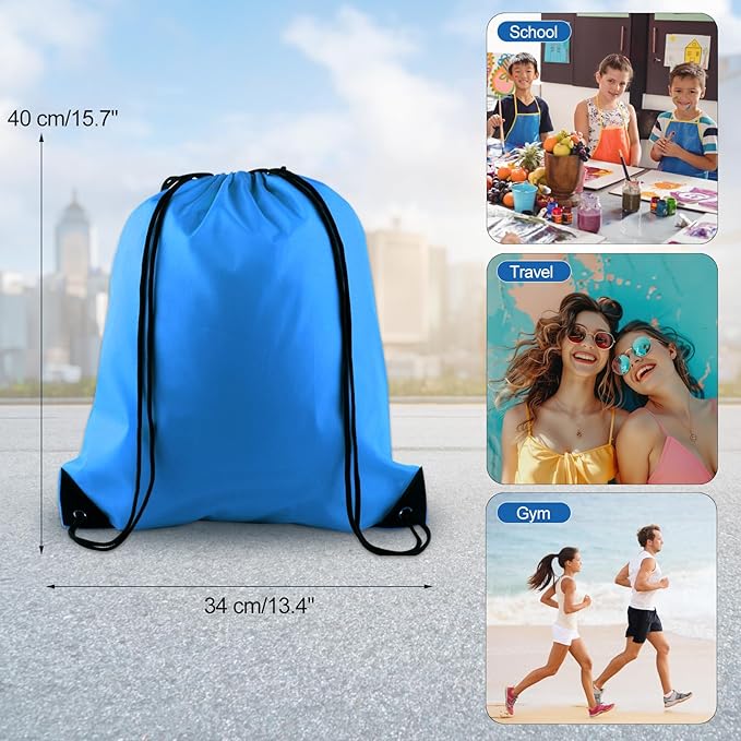KUUQA 25Pcs Drawstring Backpack Bags Bulk Light Blue Drawstring Bag Foldable Gym Bag Sport Cinch Sack String Backpack Storage Bags for Women Men Shopping Gym Travel Sports