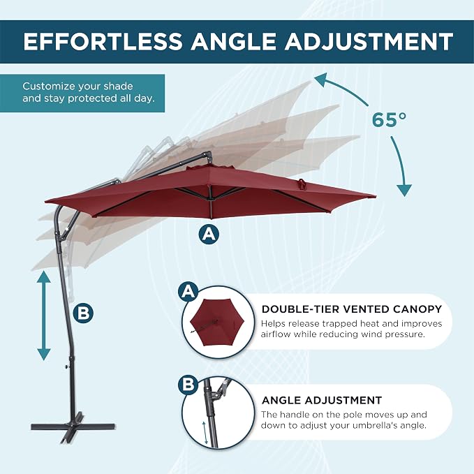 10FT Outdoor Offset Umbrella, Cantilever Patio Umbrella - Image 3