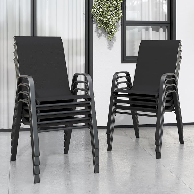 Stackable Patio Chairs Set of 8, Outdoor Chairs Set by Vimstora
