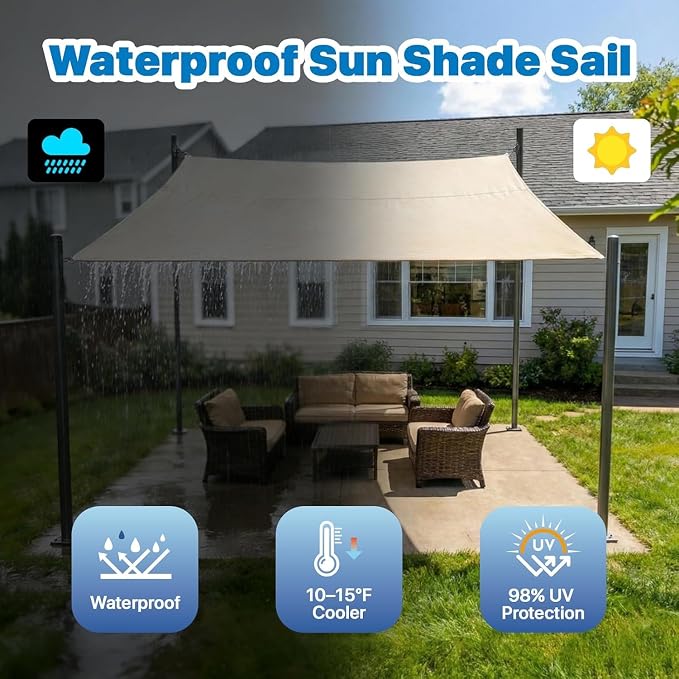 Royal Shade 16' x 16' x 16' Beige Triangle Waterproof Sun Shade Sail Canopy - Image 2