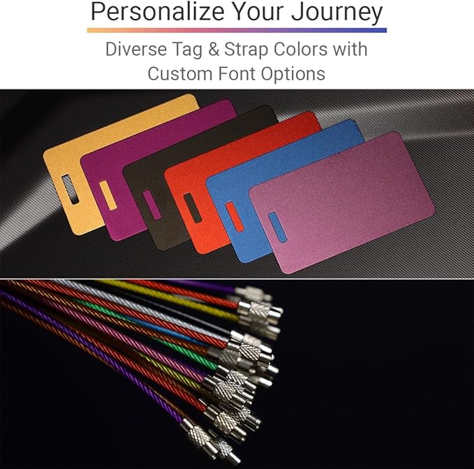 Personalized Luggage Tags for Suitcases 4 Pack – Custom Metal Name Tag for Travel, Golf Bag, and Baggage – Durable Aluminum Luggage Name Tags (Purple, Vertical)