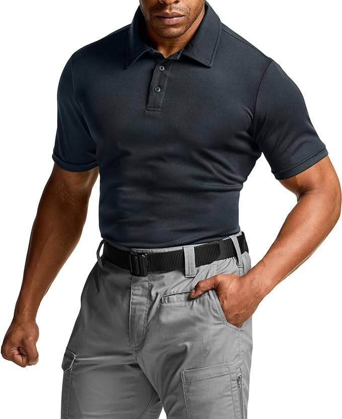 CQR Men's Polo Shirts, Tactical Short Sleeve Golf Performance Shirts, Lightweight Dry Fit UPF 50+ Pique