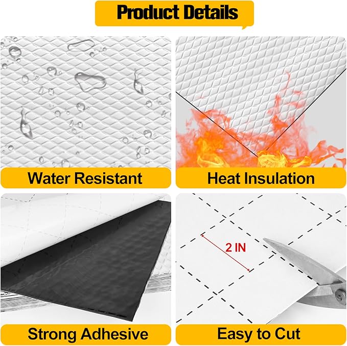 MYFAMIREA 10 sqft Car Sound Deadening, Sound Deading Material Mat for Car 80mil(2mm), Butyl Automotive Sound Deadening with Self-Adhesive, Noise Insulation and Dampening, Auto Deadener for Trunk, 10P