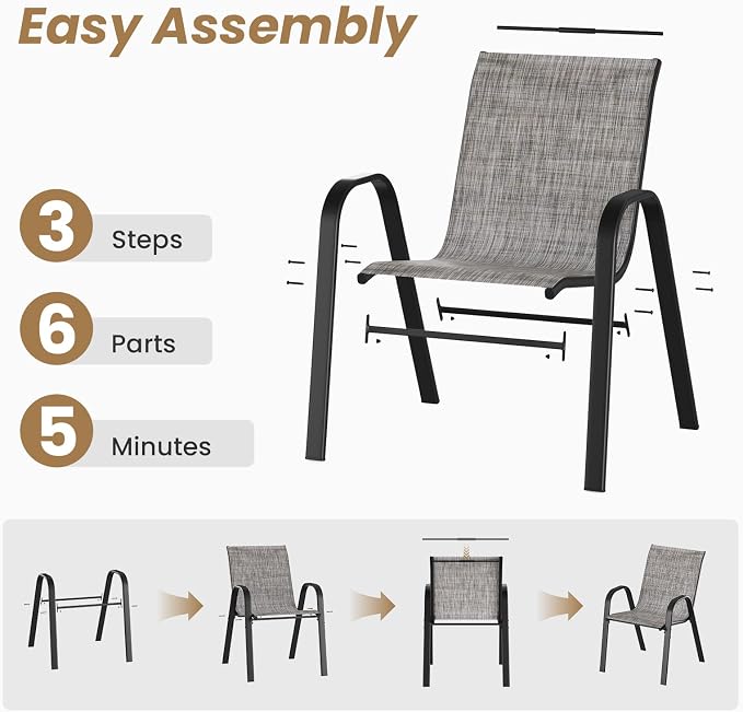 Patio Chairs Set of 6, Stackable Outdoor Dining Chairs - Image 6