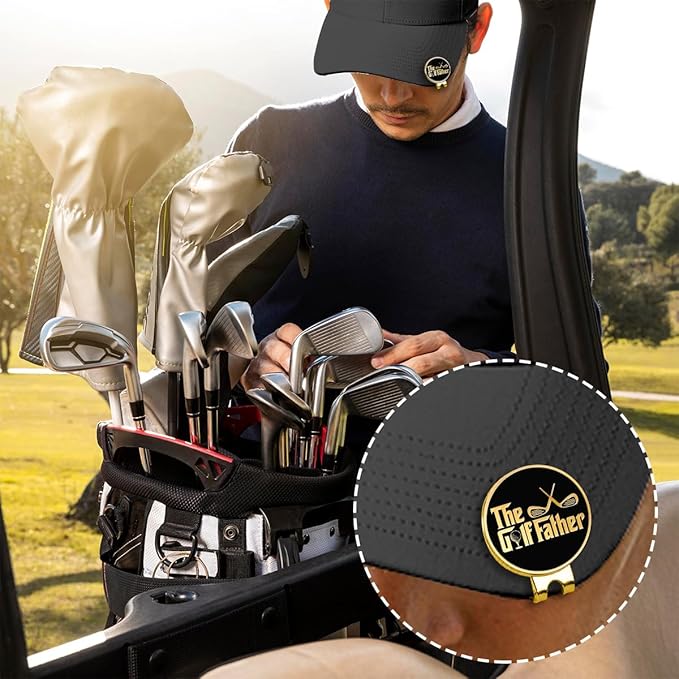 Hafhue The Golf Father Black Gold Golf Ball Marker with Magnetic Hat Clip, Funny Golf Accessories and Golf Gifts for Men Dad Grandpa, Birthday for Golf Fan Golfer Golf Lover