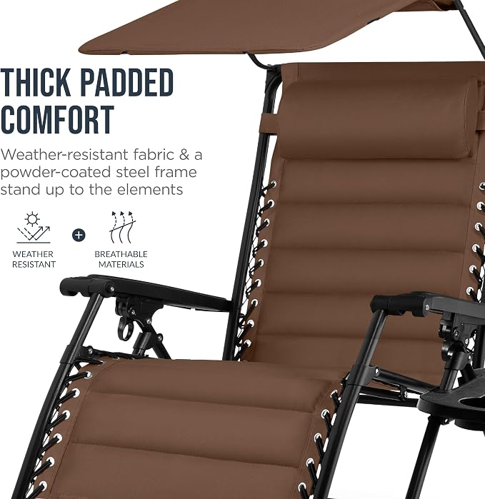 Best Choice Products Oversized Padded Zero Gravity Chair w/Canopy Headrest Cup - Image 6