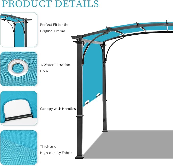 200x103 in Pergola Canopy Replacement Shade Cover Only, Turquoise | Fits 10x10 - Image 4
