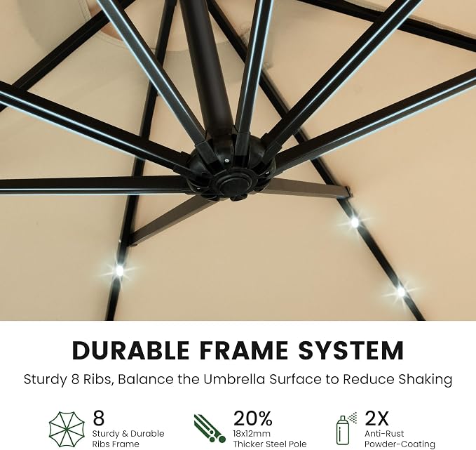 10FT Patio Umbrella with Solar Lights and Base - Image 2