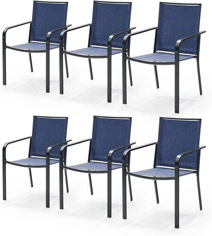 Anmutig Stackable Outdoor Dining Chairs Set of 6, Textilene Fabric, Breathable by Anmutig