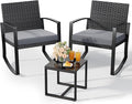 Qsun 3 Pieces Patio Furniture Set Rocking Bistro Set Outdoor Rattan Conversation by Qsun