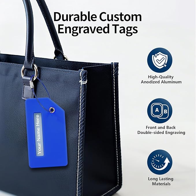 Personalized Luggage Tags for Suitcases, Custom Metal Luggage Tag for Bag with Silicone Sleeves, Durable Travel Tags, Laser Engrave Name Text, Gift for Travelers, 3.5x2 Inches (Orange)