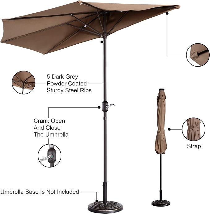 Half Patio Umbrella - 9ft Outdoor Patio Canopy - Condo - Image 3