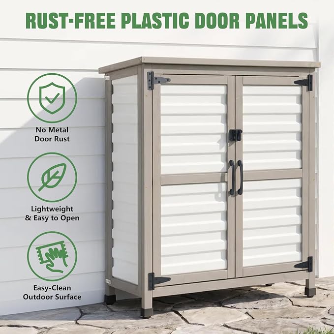 Ketive Outdoor Storage Cabinet, 2-Tier Garden Cabinet - Image 5