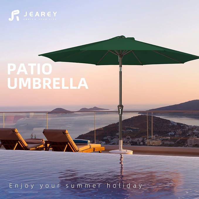 JEAREY 9FT Outdoor Patio Umbrella, Market Umbrella, Dark Green | Outdoor Table - Image 7