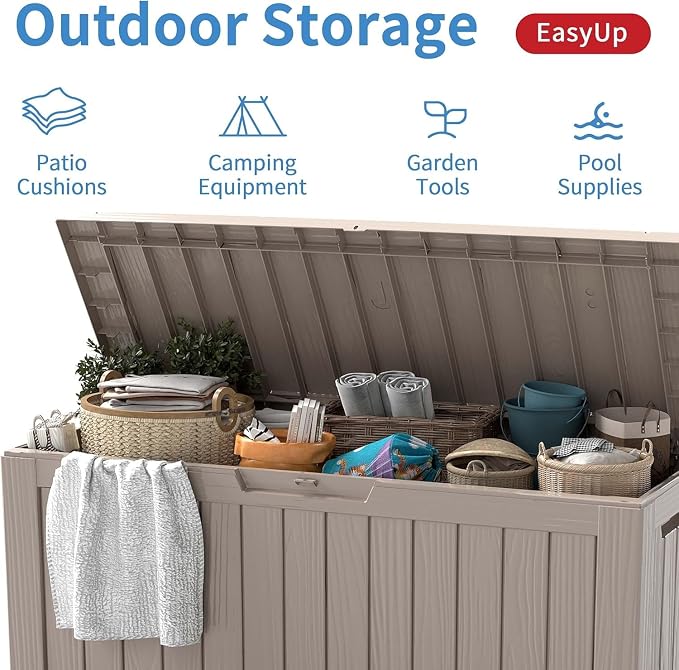 Outdoor Storage Box 100 Gallon Waterproof Resin Deck Boxes Grey | UV-Resistant - Image 4