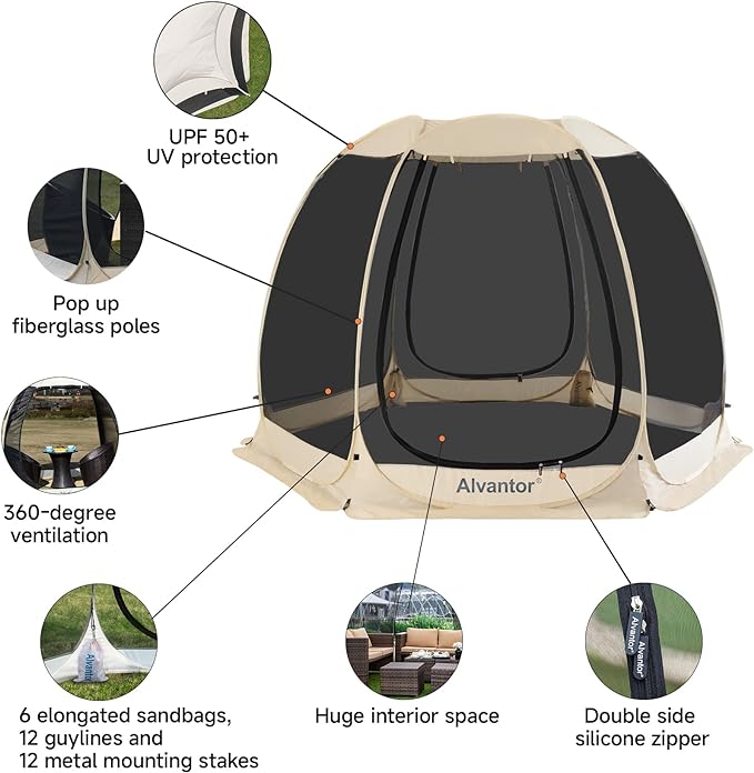 Alvantor Pop Up Screen House Tent, Instant Outdoor Gazebo - Image 4