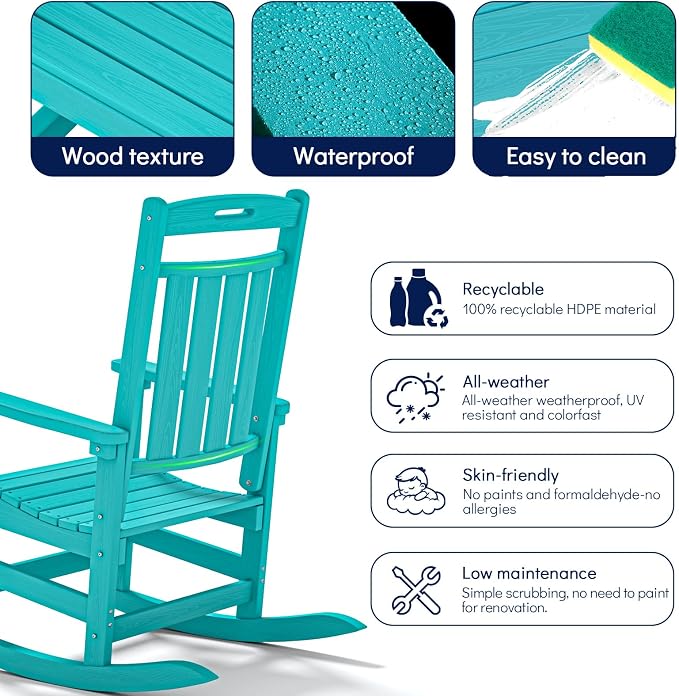 Oversized HDPE Outdoor Rocking Chair Set of 2, All-Weather, Aruba | Heavy Duty - Image 4