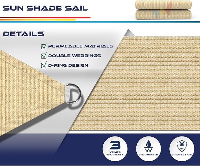 Windscreen4less 21' x 21' x 21' Sun Shade Sail Triangle Outdoor Canopy Cover UV - Image 3