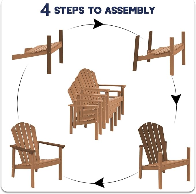 Compact Stackable Adirondack Chairs Set of 4, Teak | 26.3" Wide HDPE, - Image 9